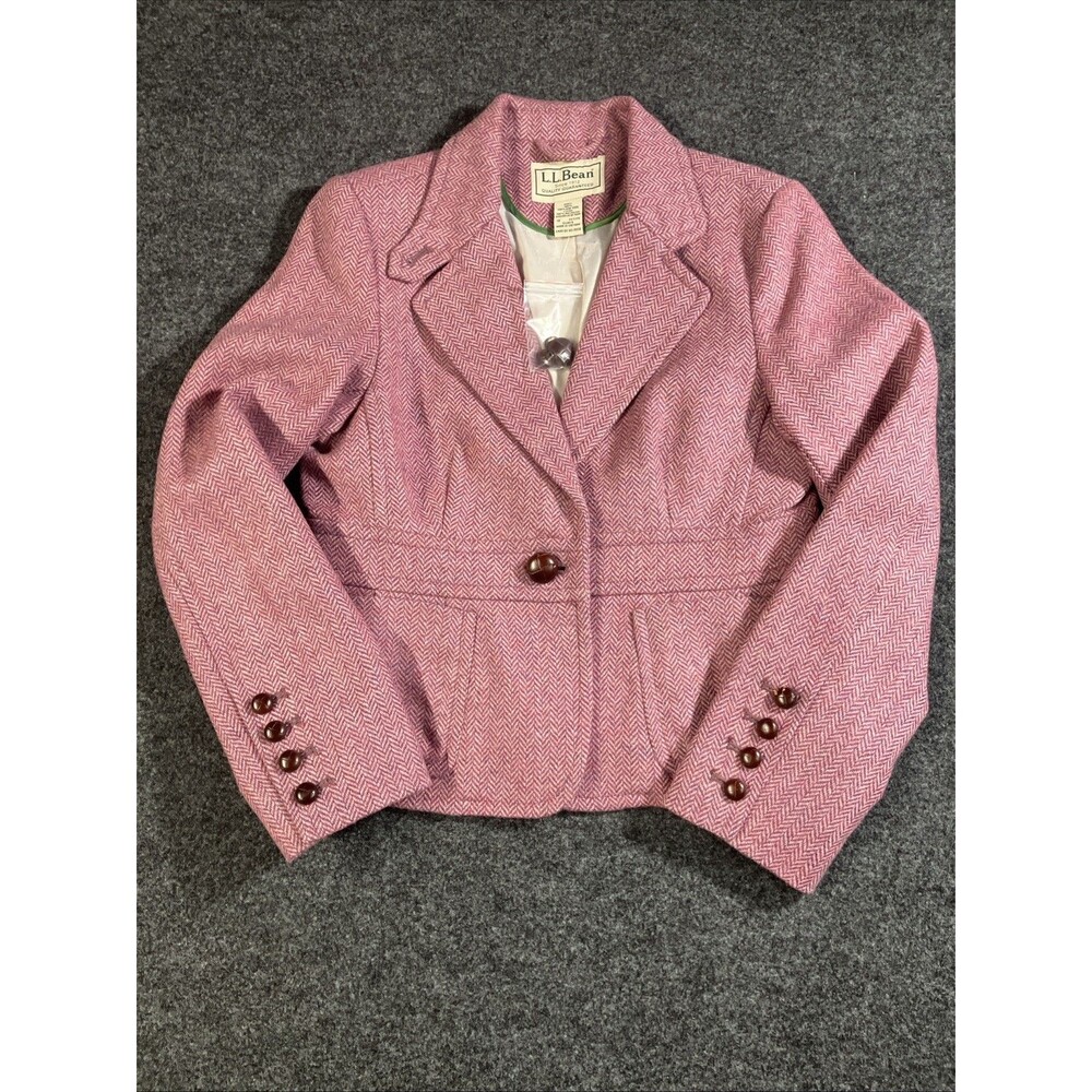 Vintage LL Bean Blazer Womens Petite 10 Herringbone Shetland Wool Embroidered